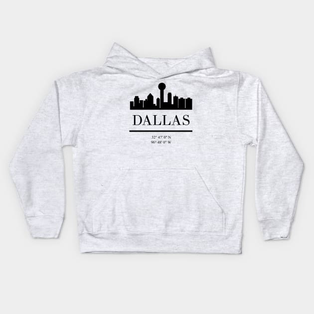 DALLAS TEXAS BLACK SILHOUETTE SKYLINE ART Kids Hoodie by deificusArt